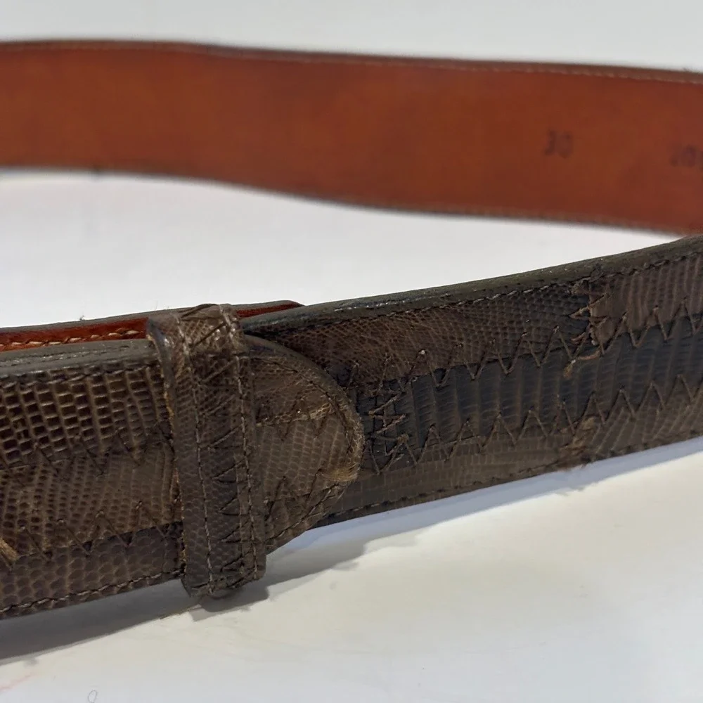 Tony Lama 20547B Mens Brown Lizard Skin Inlay Leather Western Belt Size 30 USA